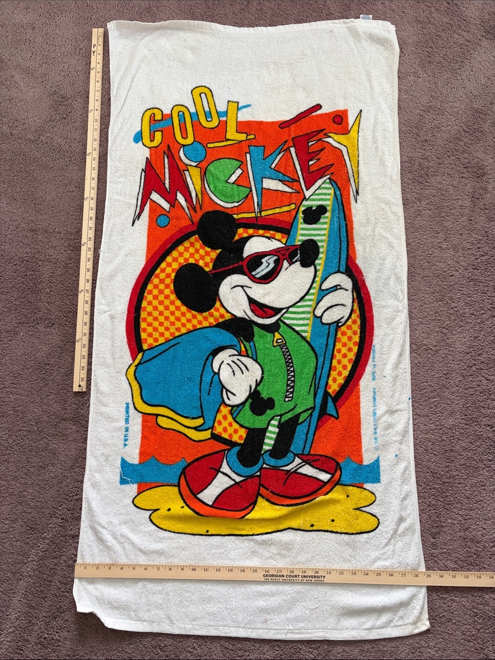 Disney White Beach Towel with Multicolor 'Cool Mickey' Surf Graphic Vintage